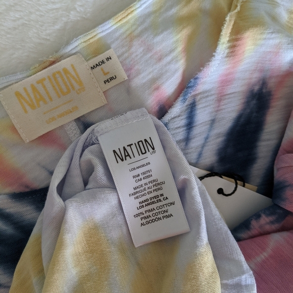Nation LTD Top Crop Pima Cotton Spiral Tie Dye Elbow Length Batwing Multi L NWT - Picture 14 of 14